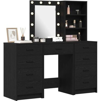 vidaXL Set aus 3 Schwarz-Eiche Holz Spiegel Highboard Rechteckig - Highboard vidaXL Set aus 3 Schwarz-Eiche Holz Spiegel Highboard Rechteckig - Highboard