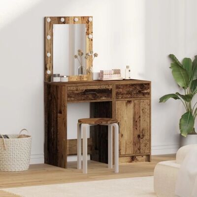 vidaXL 2er Set Altes Holz Spiegel Schminktisch Rechteckig Rustikal Braun - Schminktisch vidaXL 2er Set Altes Holz Spiegel Schminktisch Rechteckig Rustikal Braun - Schminktisch