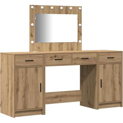 vidaXL Set van 3 Eikenhout, Glas, Metaal - Make-up Tafel vidaXL Set van 3 Eikenhout, Glas, Metaal - Make-up Tafel