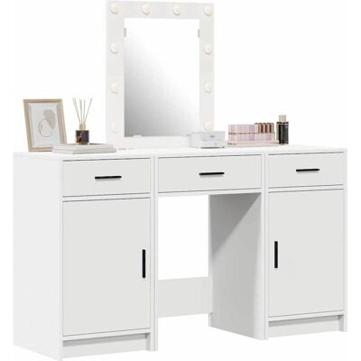 vidaXL Set aus 3 Weiß MDF Mittel Spiegel Frisiertisch - Möbel vidaXL Set aus 3 Weiß MDF Mittel Spiegel Frisiertisch - Möbel