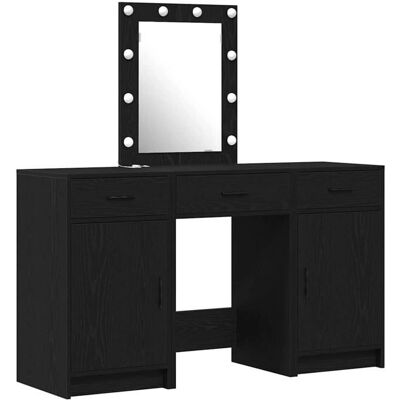 vidaXL Schwarzes Eichen-Make-up-Tisch Set - Kosmetikspegel-Set vidaXL Schwarzes Eichen-Make-up-Tisch Set - Kosmetikspegel-Set