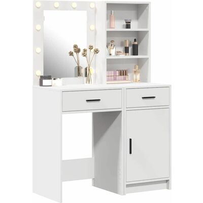 vidaXL Set aus 2 Weiß MDF Mittel Kosmetiktisch Rechteckig Modern White - Mesa de belleza moderna vidaXL Set aus 2 Weiß MDF Mittel Kosmetiktisch Rechteckig Modern White - Mesa de belleza moderna