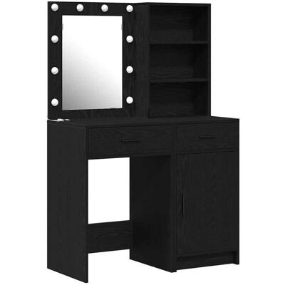 vidaXL Table de Maquillage en Chêne Noir - Design Contemporain, Éclairage, Rangement vidaXL Table de Maquillage en Chêne Noir - Design Contemporain, Éclairage, Rangement