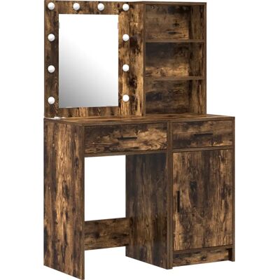 vidaXL Set aus 2 Geräucherte Eiche Spanplatte Stauraum Frisiertisch Brown - Dressing Table Set vidaXL Set aus 2 Geräucherte Eiche Spanplatte Stauraum Frisiertisch Brown - Dressing Table Set