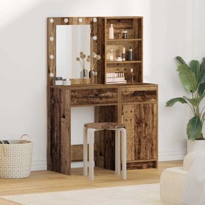 vidaXL Mesa de Maquillaje de Madera con Espejo - Estilo Rústico Modern vidaXL Mesa de Maquillaje de Madera con Espejo - Estilo Rústico Modern