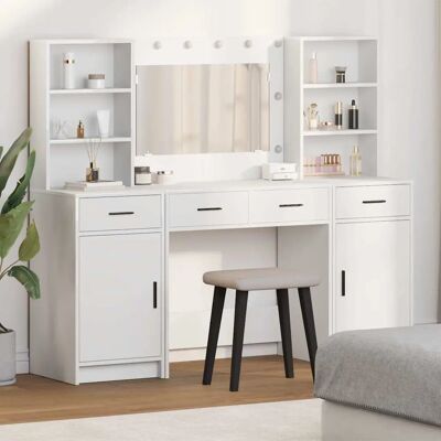 Conjunto de tocador de madera blanca Vidaxl - Estilo moderno y chic con espejo LED Conjunto de tocador de madera blanca Vidaxl - Estilo moderno y chic con espejo LED