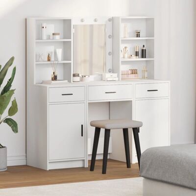 Conjunto de Tocador de 3 Piezas en MDF Blanco Vidaxl - Moderno, Estantes Ajustables, Luces LED Conjunto de Tocador de 3 Piezas en MDF Blanco Vidaxl - Moderno, Estantes Ajustables, Luces LED