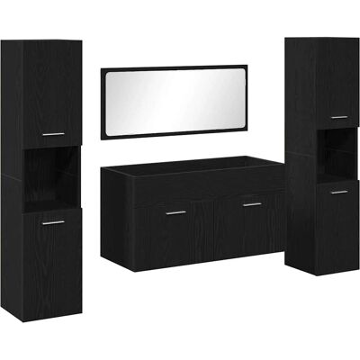 vidaXL Badeværelsesmøbel-Set - 4 Stykker - Sort - Rektangulær - Ingegnørtræ - Moderne Design vidaXL Badeværelsesmøbel-Set - 4 Stykker - Sort - Rektangulær - Ingegnørtræ - Moderne Design