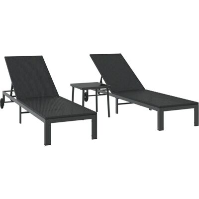 VIDAXL - Lounge Stühle 2 Stück mit Räder und Schwarzem Tisch - Gartenmöbel VIDAXL - Lounge Stühle 2 Stück mit Räder und Schwarzem Tisch - Gartenmöbel