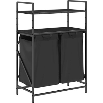 Vidaxl Schwarzer Eichen-Wäschekorb - 2 Fächer, Stahl, 67x33x97cm Vidaxl Schwarzer Eichen-Wäschekorb - 2 Fächer, Stahl, 67x33x97cm