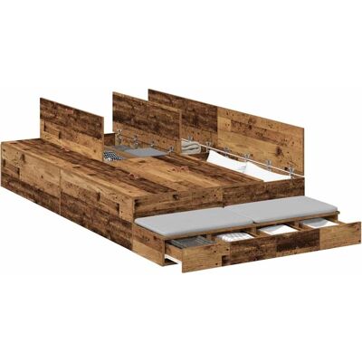 Vidaxl Oud Houten Bedframe - Opbergruimte - 120x200 cm Vidaxl Oud Houten Bedframe - Opbergruimte - 120x200 cm