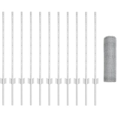 VidaXL Verzinkter Stahlzaun-Set - 0,8x25 m, 80 cm Pfosten, Hexagonal VidaXL Verzinkter Stahlzaun-Set - 0,8x25 m, 80 cm Pfosten, Hexagonal
