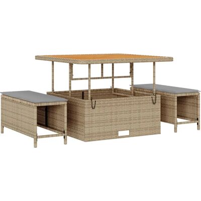 VIDAXL Tuin Eettafel 3-delig met Beige Kussens - Tuinmeubelen VIDAXL Tuin Eettafel 3-delig met Beige Kussens - Tuinmeubelen