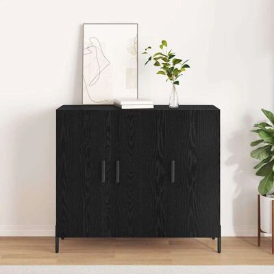 Vidaxl Schwarzer Eichen Sideboard - 90x34x80 cm Modernes Stauraumregal Vidaxl Schwarzer Eichen Sideboard - 90x34x80 cm Modernes Stauraumregal