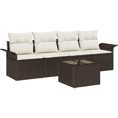 VIDAXL Garden Sofa Set - Modular 5-Piece Brown Rattan VIDAXL Garden Sofa Set - Modular 5-Piece Brown Rattan