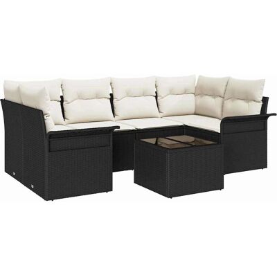 Schwarzes Gartensofa-Set - 7 Teile mit Kissen Schwarzes Gartensofa-Set - 7 Teile mit Kissen