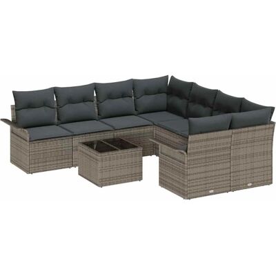 VidaXL Tuinbankenset 9-delig Grijs Polyester Rattan VidaXL Tuinbankenset 9-delig Grijs Polyester Rattan