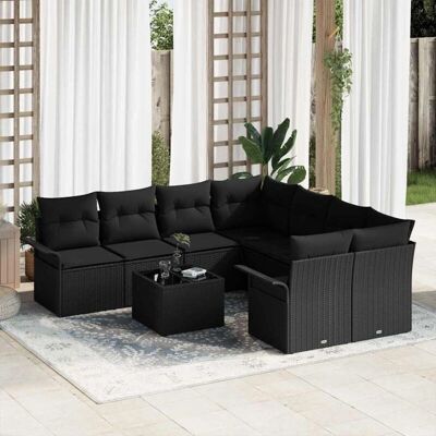 VidaXL Gartensofa-Set - 9 Stück, Schwarz, Rechteck - Gartenmöbel VidaXL Gartensofa-Set - 9 Stück, Schwarz, Rechteck - Gartenmöbel