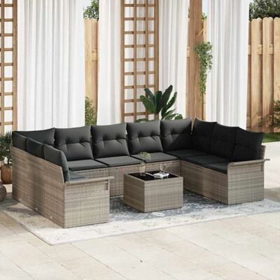 vidaXL Gartensofagarnitur 10 Stück Grau Polyester Rattan vidaXL Gartensofagarnitur 10 Stück Grau Polyester Rattan