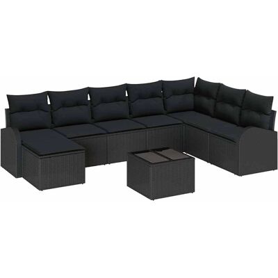 Beige Outdoor 9-Piece Rattan Sofa Set - Garden Furniture Beige Outdoor 9-Piece Rattan Sofa Set - Garden Furniture
