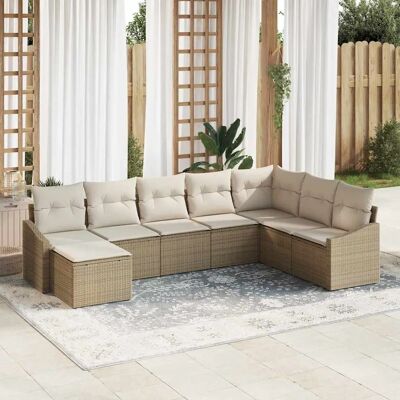 VidaXL Gartensofa-Set 8-tlg. Beige Poliratán - Gartensofa-Set VidaXL Gartensofa-Set 8-tlg. Beige Poliratán - Gartensofa-Set