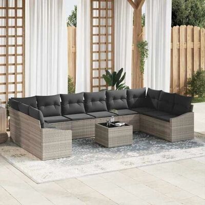 VidaXL Gartensofa-Set 11-teilig Grau Poliratán VidaXL Gartensofa-Set 11-teilig Grau Poliratán