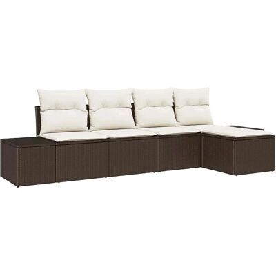 VidaXL Gartensofa-Set - 5 Stück, Modular, Braun & Creme VidaXL Gartensofa-Set - 5 Stück, Modular, Braun & Creme