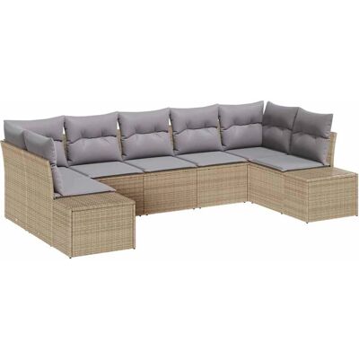Beiges Gartensofaset - 7-teiliges Rattanmöbelset für draußen Beiges Gartensofaset - 7-teiliges Rattanmöbelset für draußen