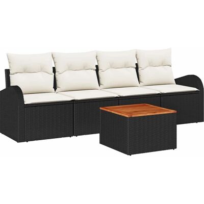 Vidaxl Tuinbank Set - 5-delige Zwart Rattan met Kussens Vidaxl Tuinbank Set - 5-delige Zwart Rattan met Kussens
