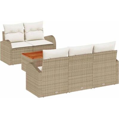 Unknown Model - Garden Sofa Set - 6 Piece Beige Poly Rattan Acacia Unknown Model - Garden Sofa Set - 6 Piece Beige Poly Rattan Acacia