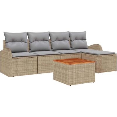vidaXL Tuinbankset 6-delig Beige Polyester Rattan vidaXL Tuinbankset 6-delig Beige Polyester Rattan
