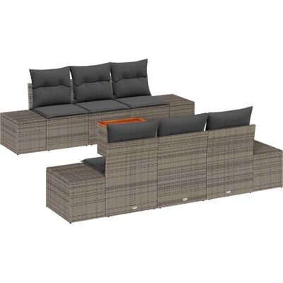 Vidaxl Gartensofa-Set - 7-teiliges graues Polyrotan Akazienholz Vidaxl Gartensofa-Set - 7-teiliges graues Polyrotan Akazienholz