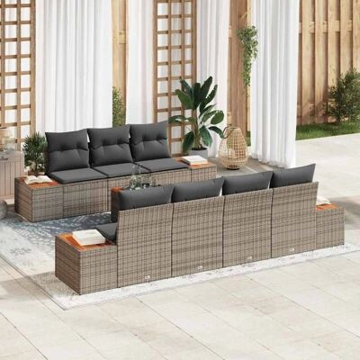 Ensemble de Mobilier de Jardin en Acacia - 8 Pièces Rattan Gris Ensemble de Mobilier de Jardin en Acacia - 8 Pièces Rattan Gris