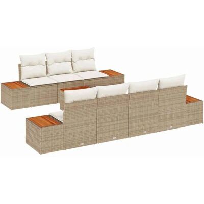 Inconnu - Canapé de jardin 8 pièces - Beige - Rotin naturel - Mobilier de jardin Inconnu - Canapé de jardin 8 pièces - Beige - Rotin naturel - Mobilier de jardin