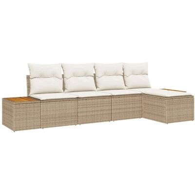 Unknown - Outdoor 5pc Sofa Set - Beige - Poly Rattan Unknown - Outdoor 5pc Sofa Set - Beige - Poly Rattan