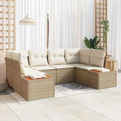 Generic - 6pc Beige Rattan - Beige - Rectangular - Tuinset Generic - 6pc Beige Rattan - Beige - Rectangular - Tuinset