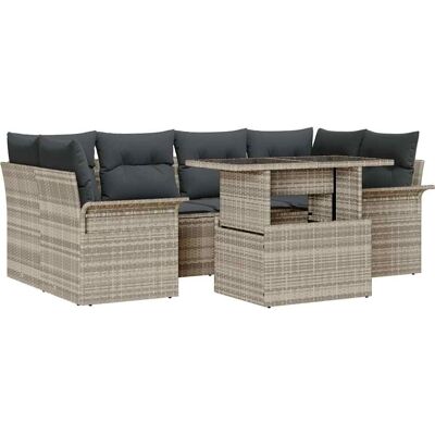Gartenmöbel-Set aus 7 Teilen in Hellgrau - Rattanmöbel Gartenmöbel-Set aus 7 Teilen in Hellgrau - Rattanmöbel