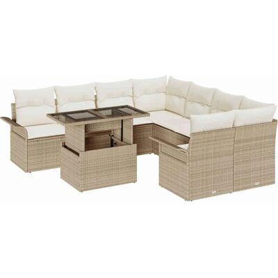 Beige 9-teiliges Gartencouch-Set - Modernes Outdoor-Mobiliar Beige 9-teiliges Gartencouch-Set - Modernes Outdoor-Mobiliar