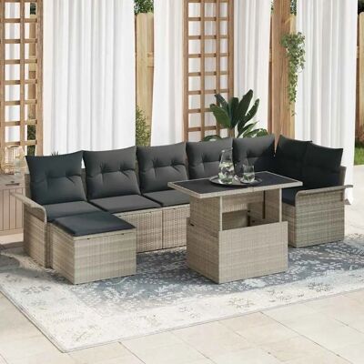 Vidaxl Garten Sofaset - 8-teilig mit Kissen, Hellgrau, Polyester Vidaxl Garten Sofaset - 8-teilig mit Kissen, Hellgrau, Polyester