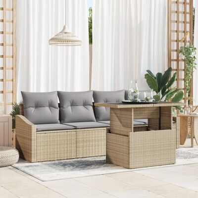 Vondaxl Garten 5-teiliges Sofaset Beige Rattan Vondaxl Garten 5-teiliges Sofaset Beige Rattan
