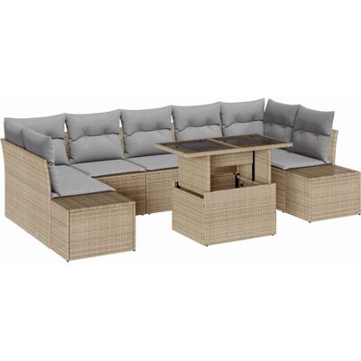 Beige Poly Rattan Gartensofa-Set - 8 Teile für Außenbereich Beige Poly Rattan Gartensofa-Set - 8 Teile für Außenbereich