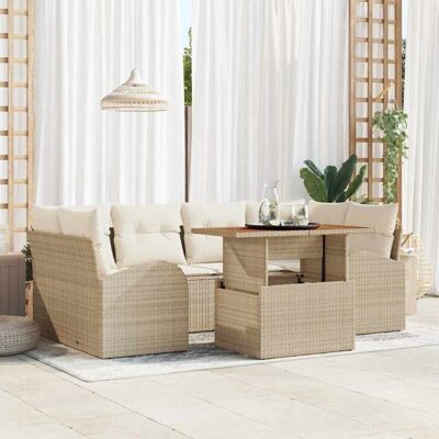 Generic - 7-delig tuin eettafelset - Beige - Rattan Poly Generic - 7-delig tuin eettafelset - Beige - Rattan Poly