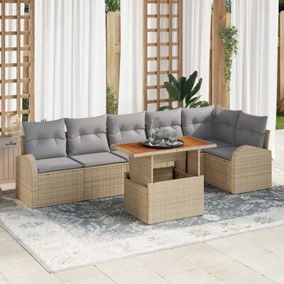 vidaXL Puutarhan ruokailusetti 7 osaa Beige polyeteeninen rattan - Puutarhan ruokailusetti vidaXL Puutarhan ruokailusetti 7 osaa Beige polyeteeninen rattan - Puutarhan ruokailusetti