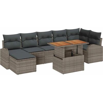 VIDAXL Garten Essgruppe 8 Teile mit Kissen Grau Poly Rattan Akazie VIDAXL Garten Essgruppe 8 Teile mit Kissen Grau Poly Rattan Akazie
