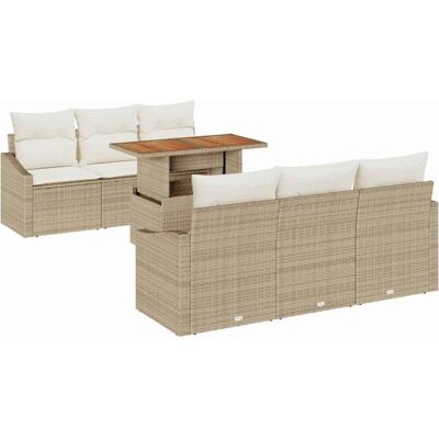 Generic - Beige poly rattan tuinset - 7-delig - 6 stoelen - Tuinmeubelen Generic - Beige poly rattan tuinset - 7-delig - 6 stoelen - Tuinmeubelen