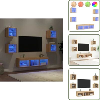 THE LIVING STORE - Mobili Tv A Muro Led 7pz - Rovere Sonoma - Legno Multistrato - Wisz TV na ścianie THE LIVING STORE - Mobili Tv A Muro Led 7pz - Rovere Sonoma - Legno Multistrato - Wisz TV na ścianie