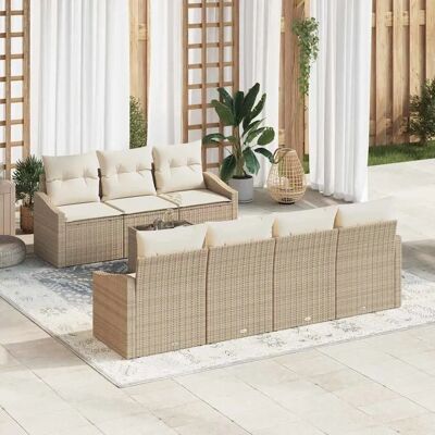Beiges Gartentisch-Set - 8 Teile mit Kissen Beiges Gartentisch-Set - 8 Teile mit Kissen