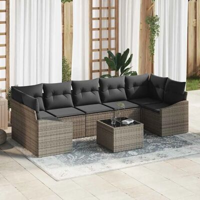 vidaXL Gartensofa-Set 8 Stück Kissen Grau Synthetischer Rattan - Gartenmöbel vidaXL Gartensofa-Set 8 Stück Kissen Grau Synthetischer Rattan - Gartenmöbel