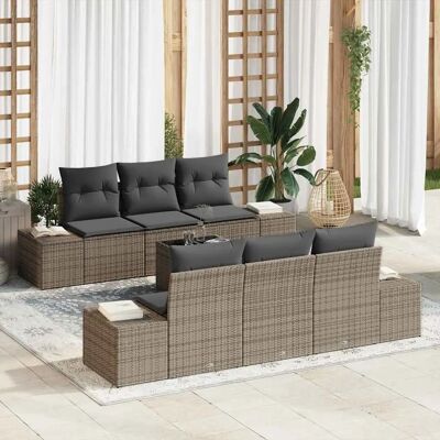 Garten 7-teiliges Graues Rattan-Sofa-Set - Gartengestaltung Garten 7-teiliges Graues Rattan-Sofa-Set - Gartengestaltung