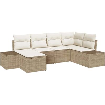 Beige Gartensofa-Set - 6-teiliges Poly Rattan Lounge Beige Gartensofa-Set - 6-teiliges Poly Rattan Lounge